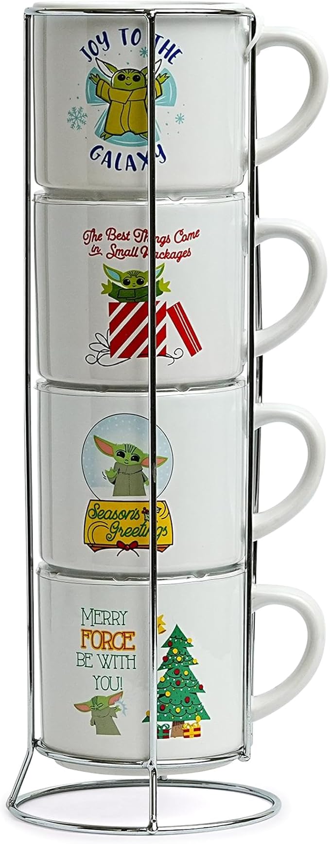Star Wars Grogu Holiday Cuteness 4-Piece 10oz Stackable Ceramic Mug Set