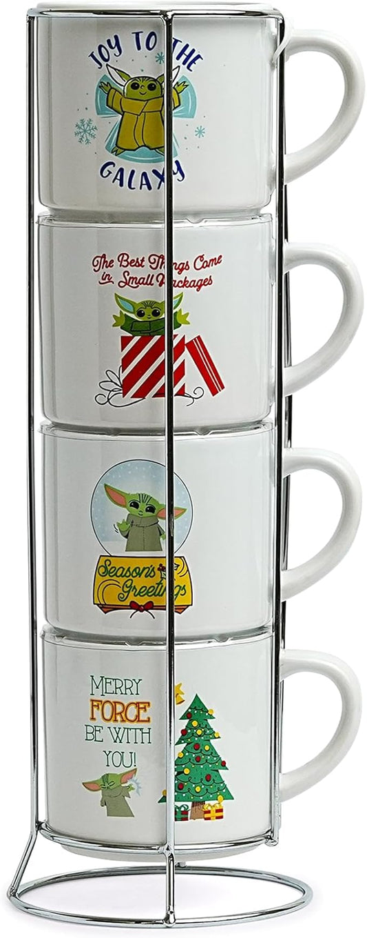 Star Wars Grogu Holiday Cuteness 4-Piece 10oz Stackable Ceramic Mug Set