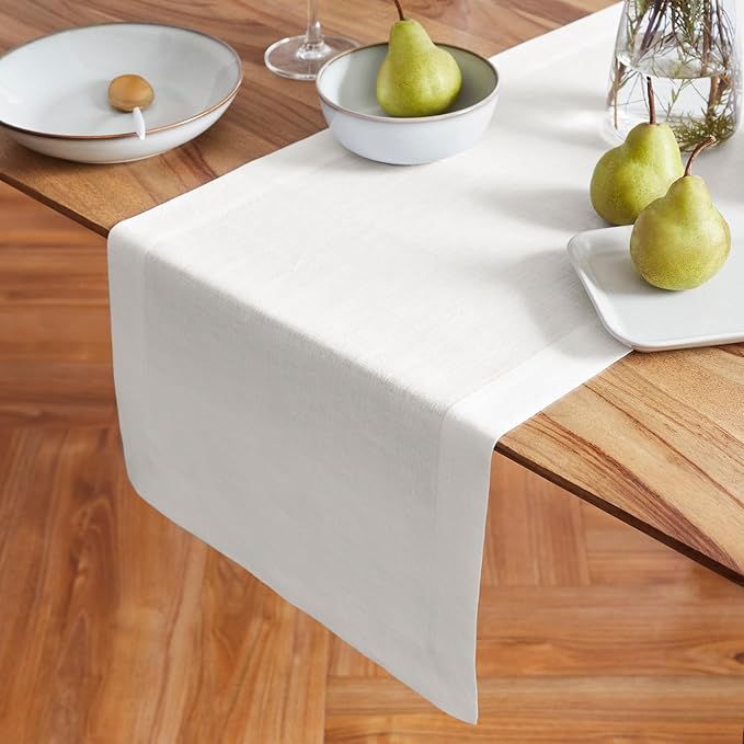 Solino Home 100% Pure Linen White Table Runner 36 Inches - 14 x 36 Inch for Coffee Tables and Dresser - Sonoma Collection, Spring, Summer & 4th of July
