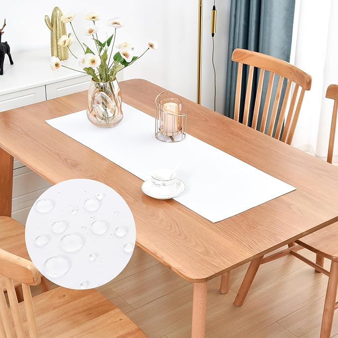 Farmhouse Rustic Table Runner White Faux Linen Table Runners Water Resistant Short Table Runner 36 inches for Living Room Dresser Bedroom Kitchen Dining Party 13x36 Inch