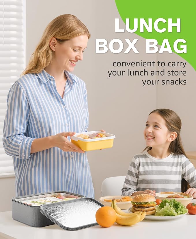 Small Lunch Box Insulated Lunch Bag for Women Men, Bento Kids Lunch Box, Compact Portable Thermal Meal Cooler Bags with Buckle Handle for Work & School, Gray 5L