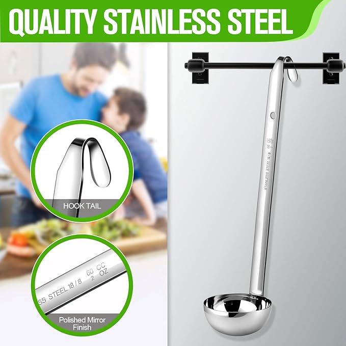 meekoo 1 Pieces Stainless Steel Ladle Soup Handle Ladle with Pouring Rim for Kitchen Cooking Soup Sauce (2 oz)