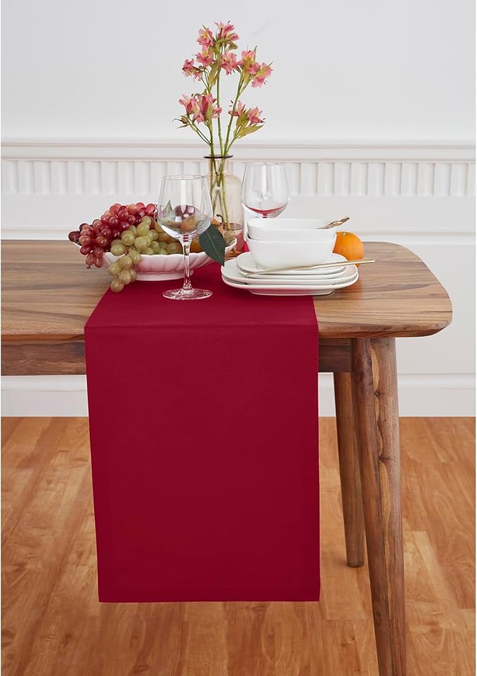 Solino Home Red Cotton Linen Table Runner 156 Inches Long - Elegant Machine Washable Dining Table Runner 14x156 Inch for Summer Decor & 4th of July - Dru