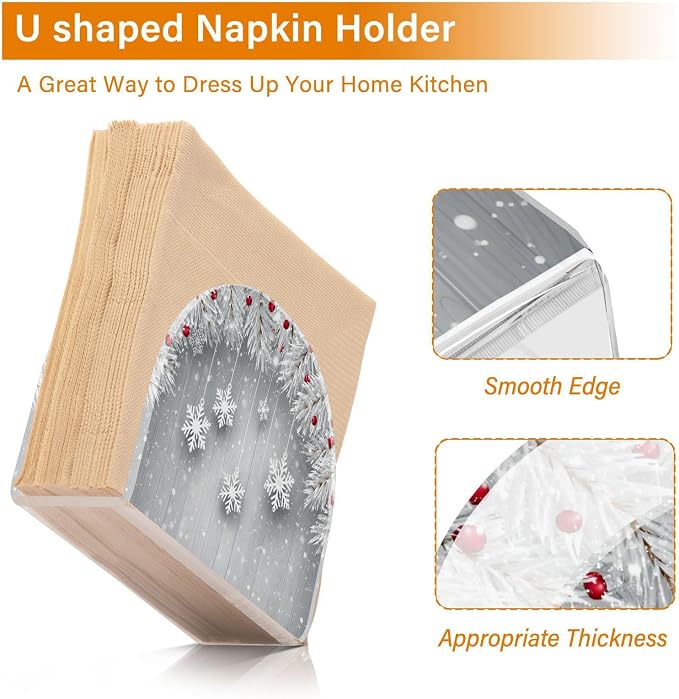 Silver Christmas Tree Snowflake Napkin Holder for Tables Paper Cocktail Napkin Holders for Kitchen and Dinning, Acrylic Dinner Napkin Dispenser for Restaurant Home Decor Bar Accessories 1 Pack
