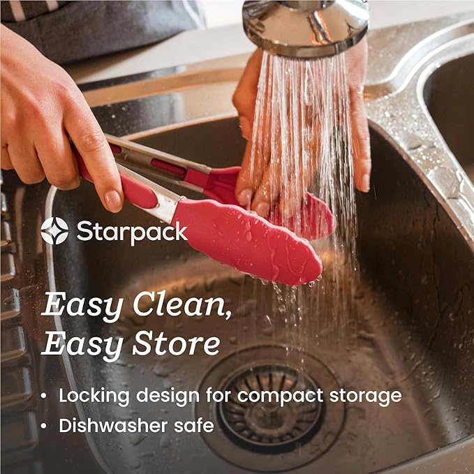 Starpack Get a Grip Silicone Kitchen Tongs (2-Pack, 9" + 12") - LFGB Non Toxic, 600°F Heat Resistant, BPA-Free - Heavy-Duty Stainless Steel, Locking - Dishwasher Safe for Nonstick Cookware Earthy Pink