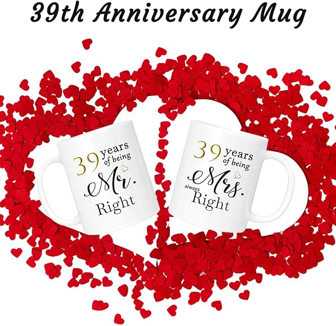 39th Anniversary Coffee Mugs Set of 2, 39 Year Anniversary Wedding Gifts Decorations for Couple Parents Grandparents Men Women Husband Wife Him Her, Gift Box Packaging, 11oz