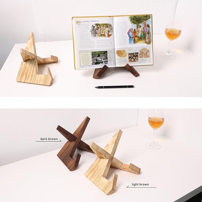 Solid Wood tablet computer Stands compatible for show15, show21,Support both horizontal and vertical modes.and suitable for Cookbook Stand for Kitchen,wooden cookbook Holder Display. (dark brown)
