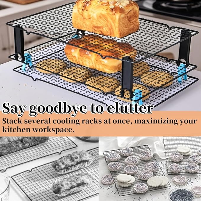 4PCS Saving Harvest Cooling Rack Stacker - Cooling Rack Organizer, Stacking Clips for Cookie & Stackable Cooling Rack, Cookie Bread Cake Cooling Rack Baking Gifts (Blue, Small 4pcs)