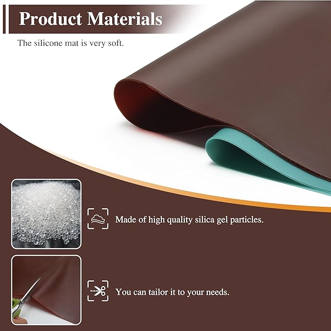 Silicone Table Mat, 2Pcs 15.7"x 11.8"x 0.03" Brown Silicone Placemats,Silicone Mats for Baking, Kitchen Counter, Jewelry