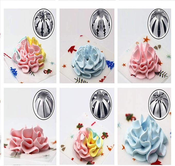 Russian Piping Tips Set, Airlxf 6PCS Stainless Steel Icing Piping Nozzles Tips Cake Cupcake Decorating Supplies Kit Flower Frosting Tips DIY Icing Piping Tips for Cake Decorating (6PCS)