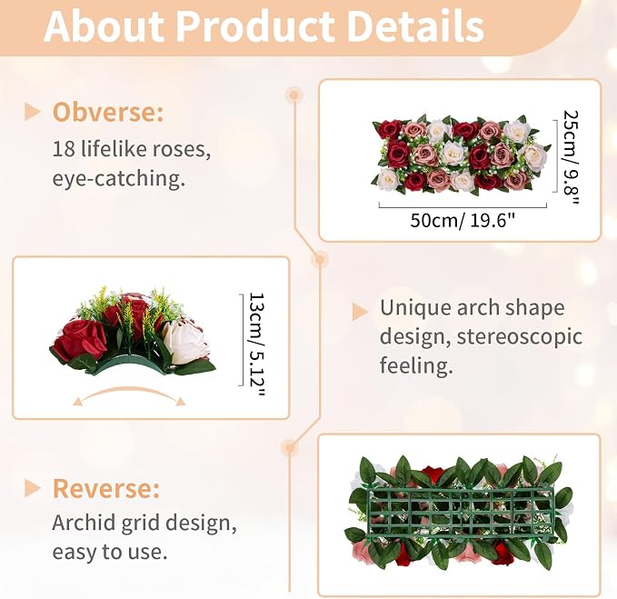 NUPTIO Artificial Flower Centerpieces for Tables - 6 Pcs Burgundy & Dusty Rose & Creamy White Flowers 19.6in Long Fake Roses Arrangements - Faux Floral Arrangement for Wedding Centerpiece
