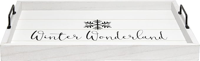 Elegant Designs HG2000-WWW Christmas Decoration Decorative Wood Serving Tray w/Handles, 15.50'' x 12'', Winter Wonderland, White