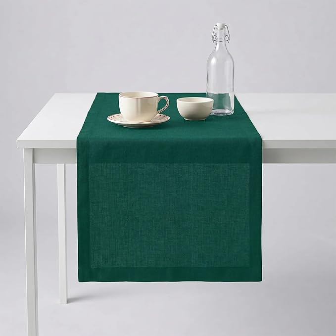 Solino Home Linen Rainforest Green Table Runner 108 Inches Long - 100% Pure Linen 14 x 108 Inch Table Runner for Dining - Fete
