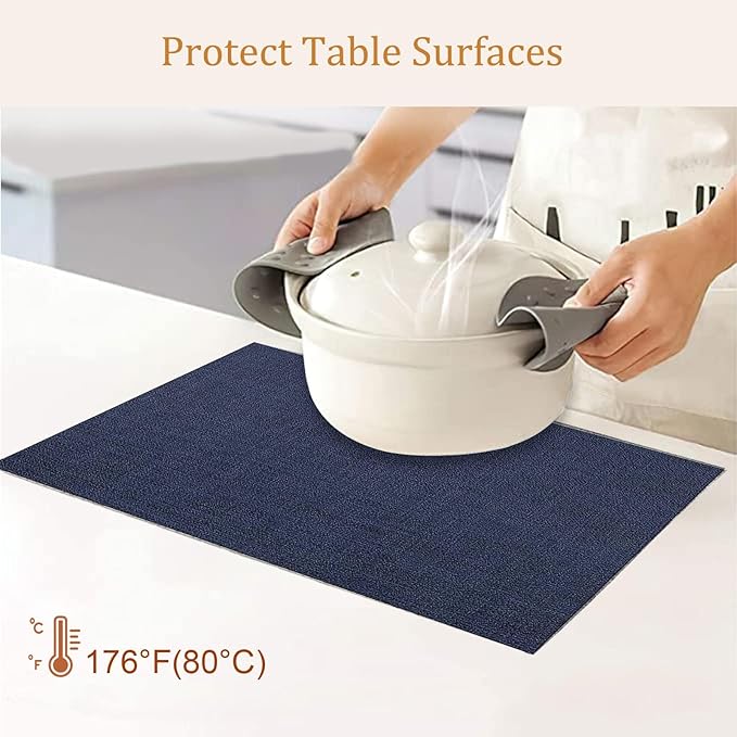DACHUI Placemats Set of 4, Linen Look Woven Place Mats, Water Resistant, Heat Resistant, Washable, Durable Table Mats (Navy Blue)