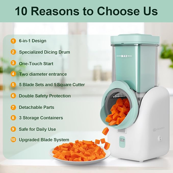 Upgraded Electric Cheese Shredder, Automatic Cheese Grater Electric with 6 Interchangeable Blades, 6 in 1 Electric Cheese Grater for Cheese, Fruits, and Vegetables