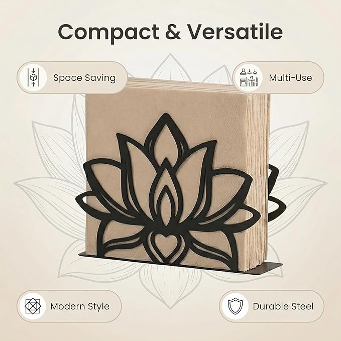 2Pack Lotus Napkin Holder for Table, Modern Metal Black Napkin Holders for Kitchen Dining Tables & Countertops, Paper Cocktail Napkins Holder Dispenser for Indoor & Outdoor
