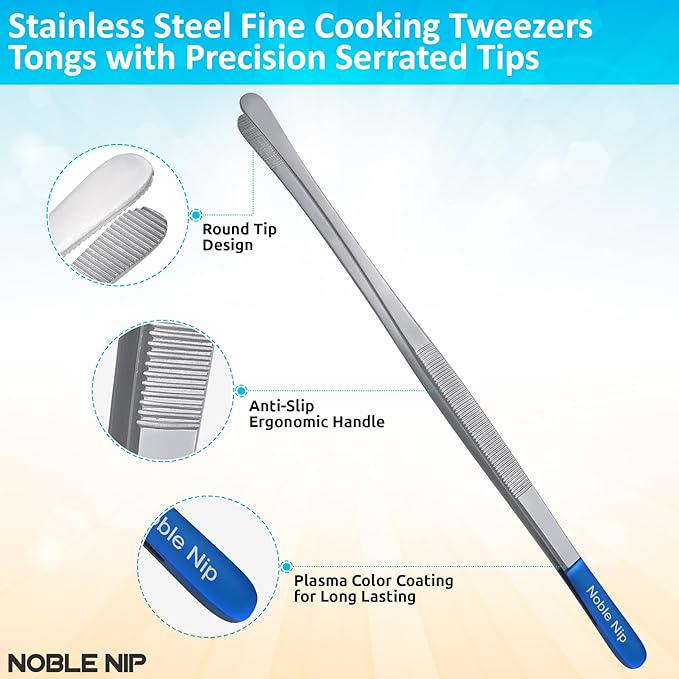 Kitchen Tweezers Stainless-Steel Cooking Tweezers Japanese Made Premium Serving Tongs with Precision Serrated Tips Food Grade Chef Tweezers for Grill Pasta & Salad Kitchen Cooking Tongs.