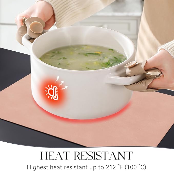 MOSAYT Vinyl Placemats Set of 4-12 X 17 Inch - Faux Leather 100% Waterproof Oil-Proof Wipeable PU Place Mats, Heat Resistant Reversible Table Mats for Kitchen, Dining, Outdoor, Pink