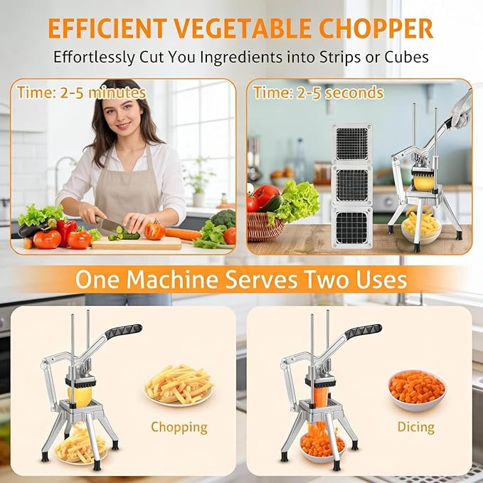 French Fry Cutter for Potatoes, Commercial Vegetable Fruit Chopper with 1/2-Inch, 3/8-Inch, 1/4-Inch Blades, Professional Food Dicer Onion Slicer Stainless Steel For Tomato Peppers Potato Mushroom