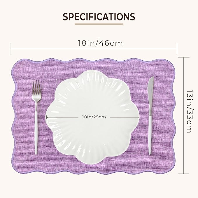 AHHFSMEI Faux Linen Placemats Set of 4 Heat Resistant Non-Slip Stain Proof Table Mats for Kitchen Dining Elegant Decor Place Mats (Purple 4)