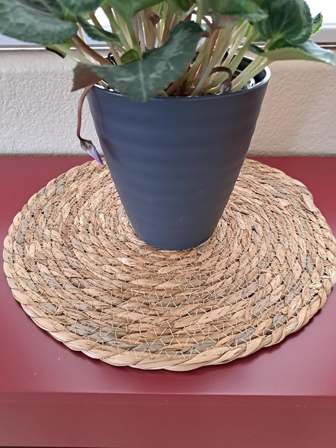 Round Woven Placemats Set of 6, 12" Boho Rattan Placemats Natural Hand-Woven Place Mats Table Decor, Farmhouse Place Mats, Chargers for Dinner Plates, Wicker Table Mats for Dining Table, Home