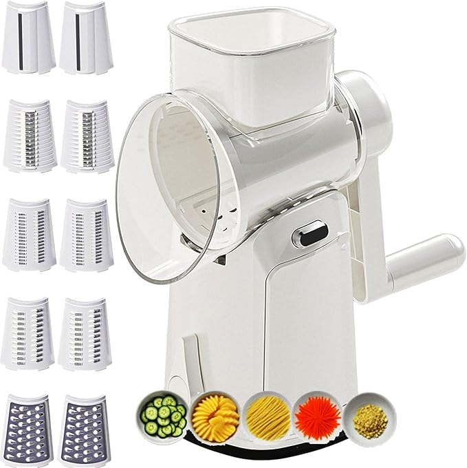 RULA Rotary Cheese Grater Hand Crank Vegetable Chopper Slicer Set, Fruit Cutter Veggie Shredder Food Dicer Chopping Cooking for Nuts Onion Tomato Potato Salad Garlic Cucumber Carrot and Cabbage