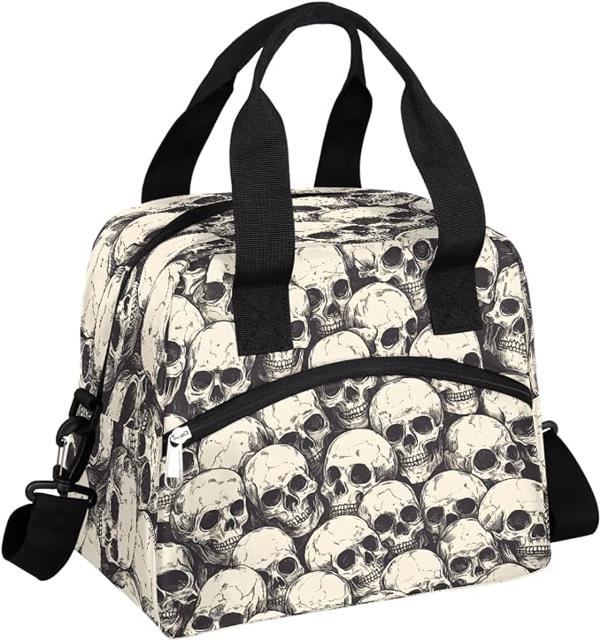 Halloween Skull Skeleton Insulated Lunch Bags for Women Girls Adult Ethnic Reusable Lunch Tote Therma Cooler Bag with Shoulder Strap Lunch Box for School Work Office Picnic Meal Prep Bag