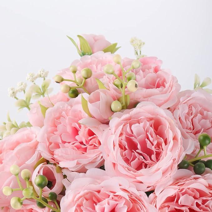 Pusuny Artificial Peonies Silk Flowers, 4 Bundles Faux Peony Bouquet Florals Arrangements for Farmhouse Home Boho Wedding Table Centerpiece, Fake Plastic Flower Bulk for Vase Decoration (Light Pink)