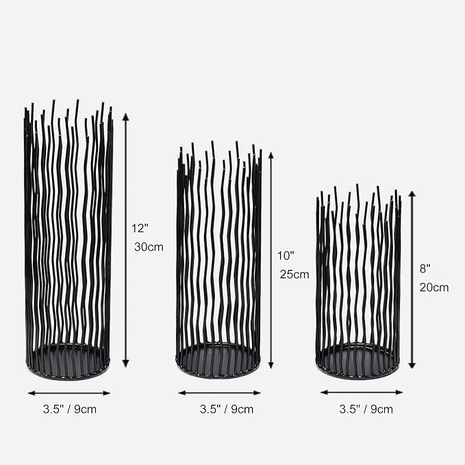 Candle Holders Set of 3 Black Metal Iron Pillar Candlestick Modern Indoor and Outdoor Candlestick Holders for Table Centerpiece Fireplace Mantel Decoration,Home,Party, Wedding,Dining Room Decor