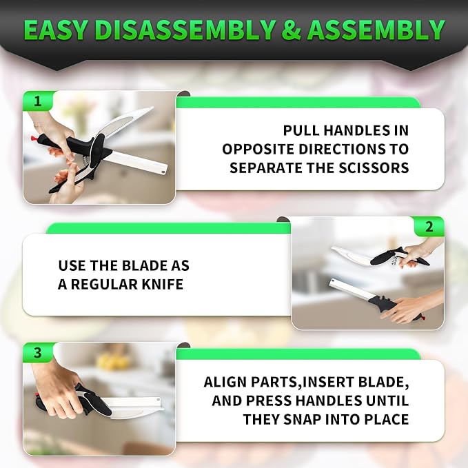 DZ Duozhan Food Cutting Scissors with Built-in Chopping Board - Premium Stainless Steel Kitchen Shears for Vegetables Fruits Meat Poultry - 2-in-1 Multi-Purpose Dishwasher Safe