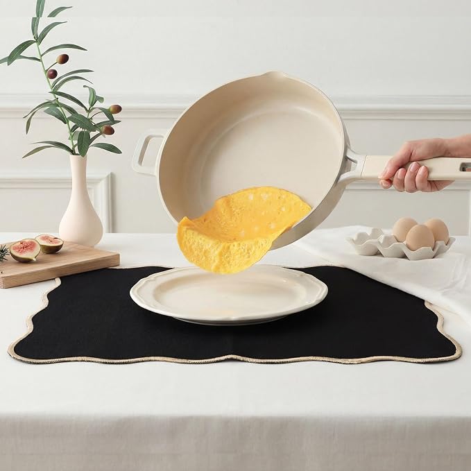 AHHFSMEI Faux Linen Placemats Set of 6 Heat Resistant Non-Slip Stain Proof Table Mats for Kitchen Dining Elegant Decor Place Mats (Black)