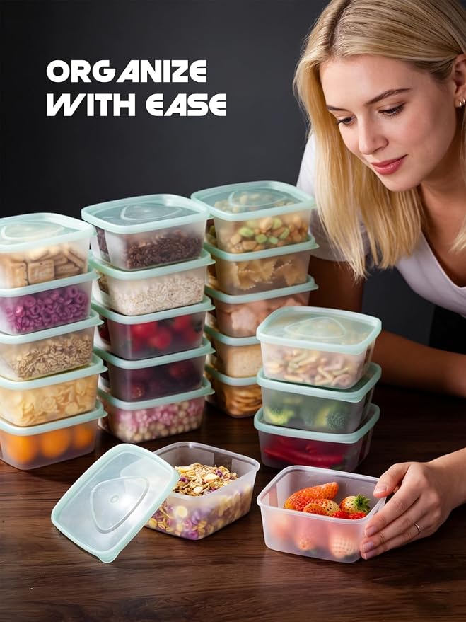 LivLab Mker 20 PCS Food Storage Containers with Lids - Reusable Meal Prep Containers Bpa-Free Freezer Lunch Boxes for Leftovers, Snack, Fruits, Salad - 10Sets | 20 fl oz | 2.5 Cups