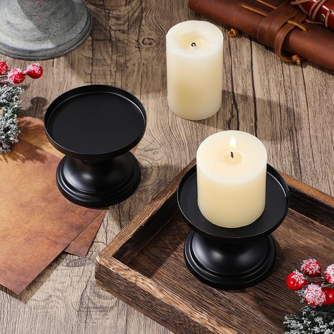 Abaodam Metal Candle Holders Set of 2, Reversible Pillar and Taper Candle Holder Stand for Fireplace, Table Centerpiece and Farmhouse Home Decor (Black)