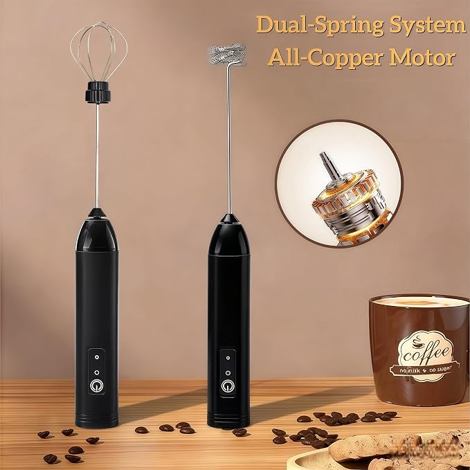 Digead Rechargeable Milk Frother Handheld, 3 Speeds Electric Whisk with 2 Detachable Whisks, USB Coffee Frother Foam Maker for Coffee Latte Cappuccino Matcha, Black