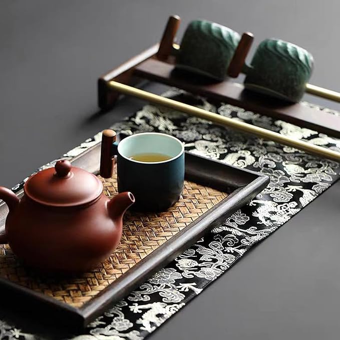 2.5oz Ceramic Espresso Cups with Wooden Handle, Chinese KungFu Tea Cup, Coffee Cups Set of 4 (Green/Blue)
