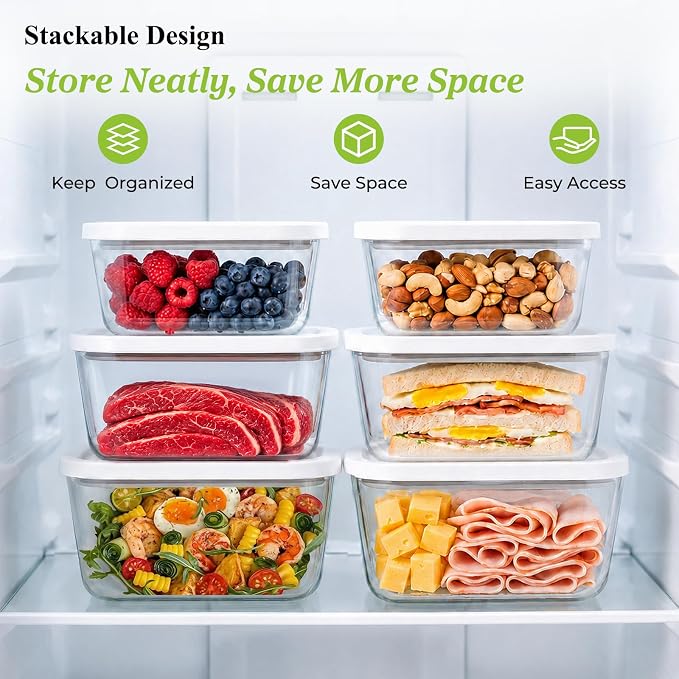 URPOWER Glass Vacuum Seal Containers for Food Storage, 3PCS Set(S,M,L) with Lids, Airtight Food Storage Containers, Stackable Vacuum Containers for Leftovers, Meal Prep, Fridge, Freezer & Pantry