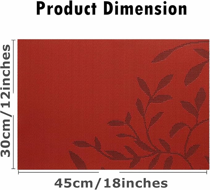 Placemats, Placemats for Dining Table Set of 4, Kitchen Table Mats Heat-Resistant Non-Slip Washable PVC Woven Vinyl Place Mats for Dining Room Table Decoration (Set of 6, Red Leaf)