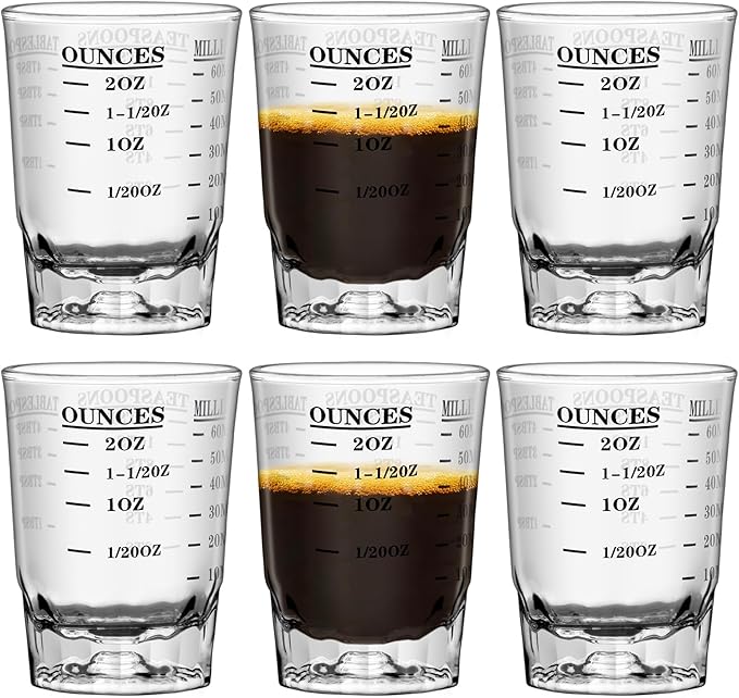 2 OZ 4 Features Shot Glasses Measuring cup Liquid Heavy Glass Wine Glass Espresso Shot -Incremental Measurement Heavy 60ML (6, Black)