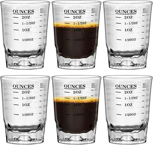 2 OZ 4 Features Shot Glasses Measuring cup Liquid Heavy Glass Wine Glass Espresso Shot -Incremental Measurement Heavy 60ML (6, Black)