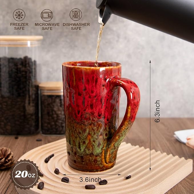 20oz Porcelain Colorful Coffee Mugs Set of 4, Large Tall Coffee Mugs with Handles, Modern Ceramic Coffee Cups for Tea, Cocoa, Milk, Gifts for Women Men