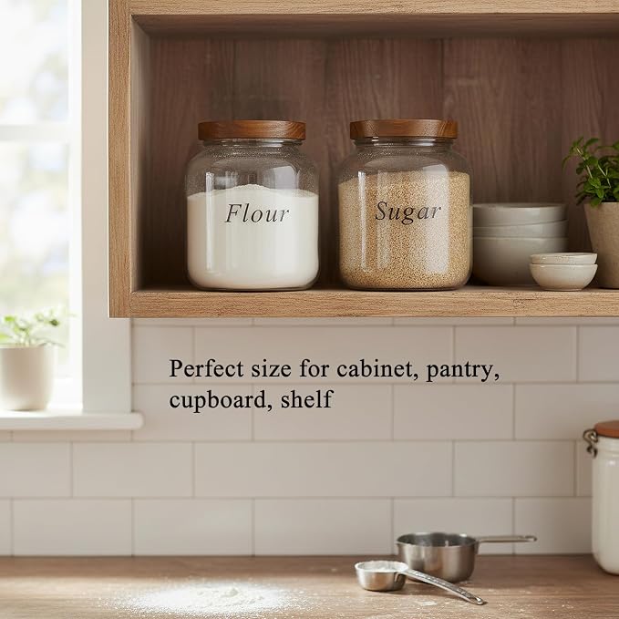 Set of 2 Cookie Jars with Airtight Lid, 1/2 Gallon Glass Jars with Acacia Wooden Lid, 64 oz Wide Mouth Mason Jar for Coffee, Sugar, Candy, Pasta, Oats