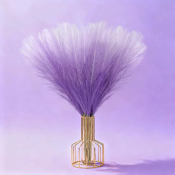 TORONTOKYO ORONTOKYO Gradient Purple Pampas Grass Decor, 50Pcs 21.6 inch Artificial Faux Pompas Grass Small Fluffy Arrangement for Wedding Boho Home Decor Vase Filler