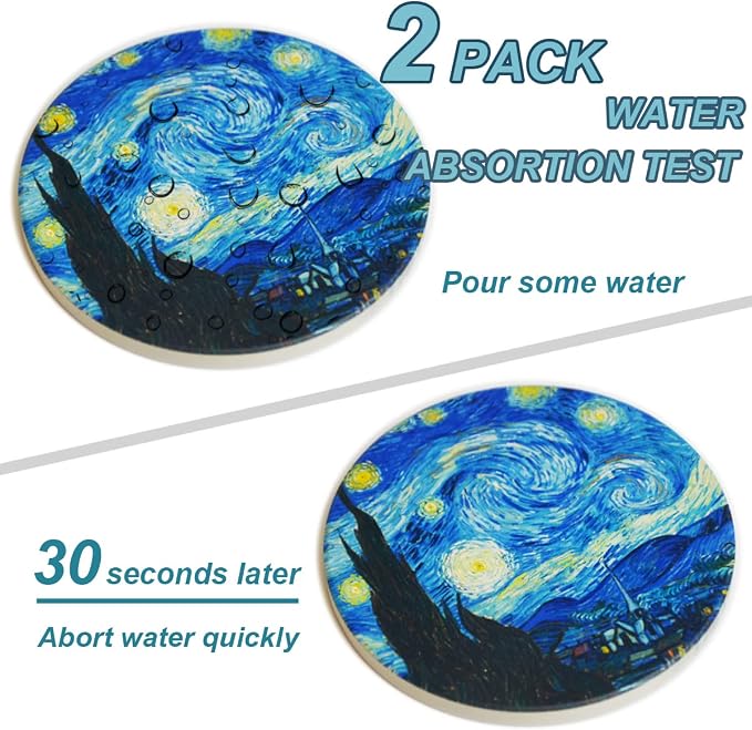 Coasters for Drinks Van Gogh Art Ceramic Coasters - Use 2 Famous Van Gogh Paintings, Unique Housewarming Gifts for New Home Decorative by WOW DING