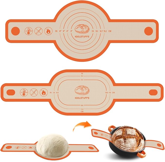 Silicone Bread Sling Oval and Round, 2Pcs Non-Stick Reusable Bread Sling, Sourdough Tools & Dutch Oven Accessories, Orange
