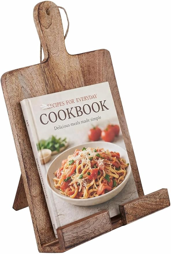 Wedding Cooking Gifts Wooden Cookbook Stand Chopping Board Style Foldable Recipe Book Stand Holder Easel for Kitchen Text Book Tablet L 9.5 x B 1.5 x H 14 inches (Brown)
