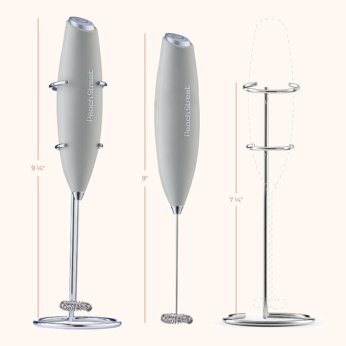 Powerful Handheld Milk Frother, Mini Milk Foamer, Battery Operated Stainless Steel Drink Mixer with Frother Stand