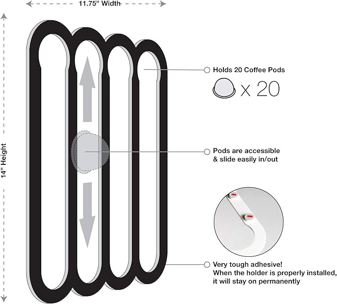 Demi's Home Adhesive Coffee Pod Holder for Nespresso Vertuo Capsules (Measure Before Purchase) - Suitable to be Mounted Inside/Under the Cabinet or on the Wall (White)
