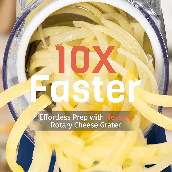 Cheese Grater Hand Crank, Rotary Cheese Shredder with 3 Interchangeable Blades for Coarse, Fine Shredding and Slicing, Strong Suction Base for Pizza, Pasta, Salad, Vegetables, Nuts, Chocolate