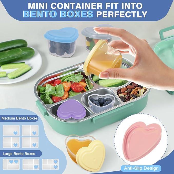 12pcs 2 oz Salad Dressing Container Heart-Shaped, Mini Condiment Containers with Leak-proof Lids for Bento Box, Reusable Plastic Food Storage Cups for Valentine's Day Party, Picnic