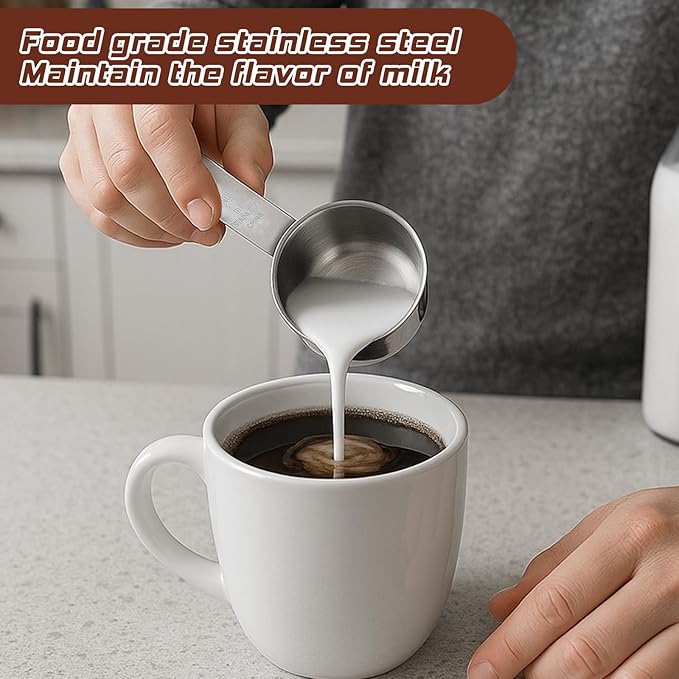 2 Pcs 1/4 Cup Stainless Steel Measuring Cup, 60 ml 2 oz Stainless Steel Measuring Cups Metal Coffee Scoop Cat Food Scoops for Wet and Dry Ingredients Cooking Baking Kitchen, Dishwasher Safe